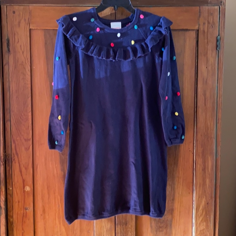 Hanna Andersson navy sweater dress with pompoms